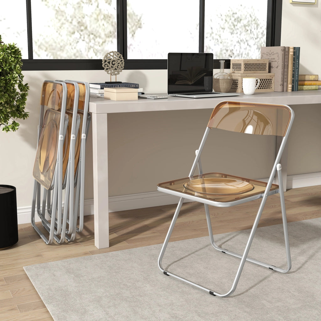 Set 4 Sedie Pieghevoli Salvaspazio 47x48x75 cm in Acciaio e Acrilico Arancione