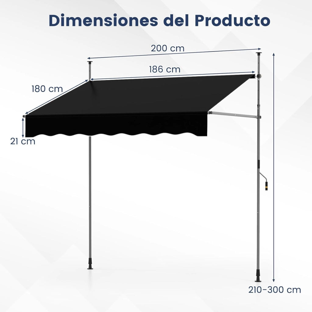 Tenda da Sole a Morsetto, Regolabile in Altezza e Inclinazione con Manovella, Telo Impermeabile e Resistente ai Raggi Solari e Telaio Antiruggine, Tenda Retrattile Senza Foratura (2M,Nero)