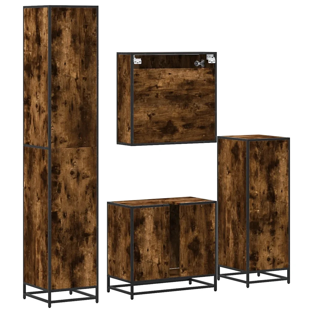 vidaXL Set Mobili da Bagno 4 pz Rovere Fumo in Legno Multistrato