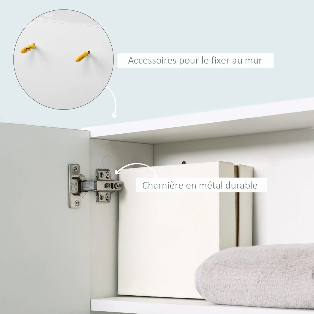 Armadio Bagno con Specchio e Ripiani ¨C Minimal ¨C Bianco Legno 80x40x180
