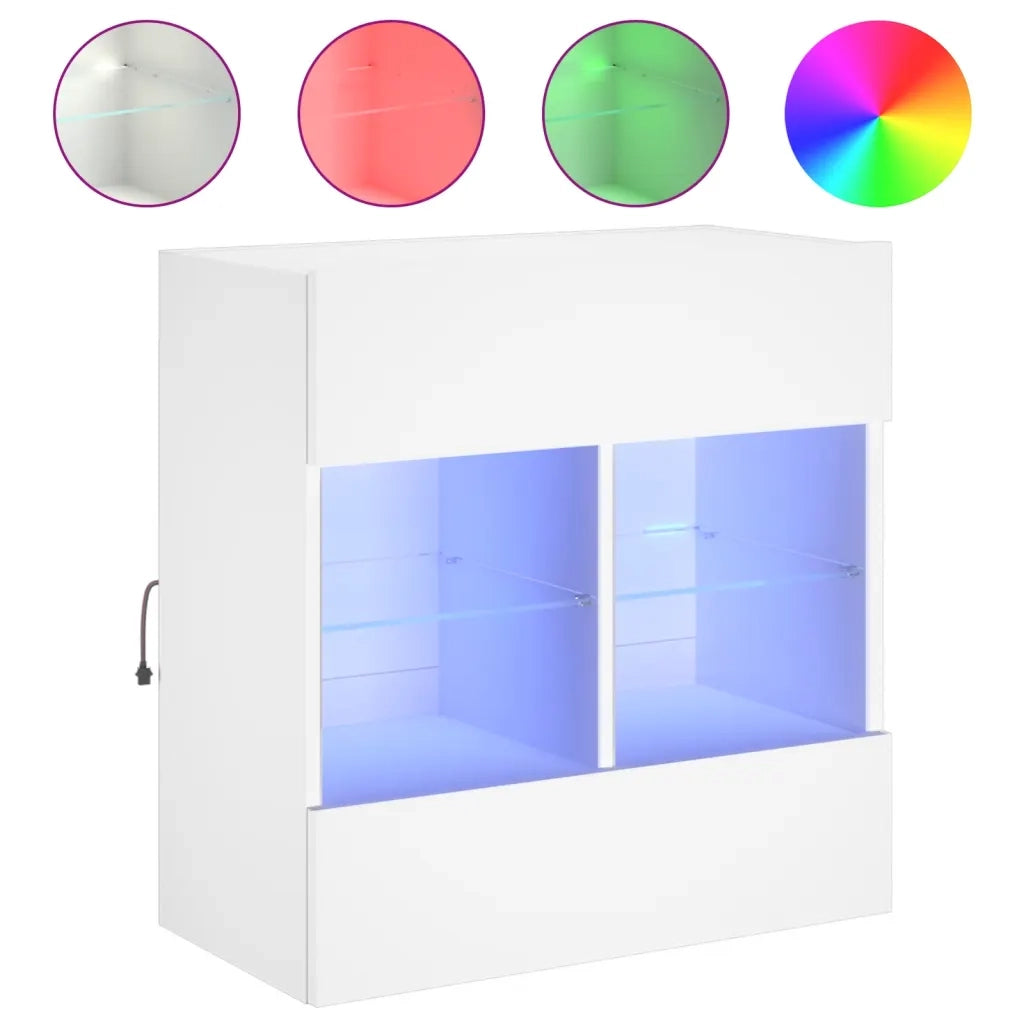 Mobile TV a Parete con Luci LED-Mobile TV a Muro Bianco 58,5x30x60,5 cm