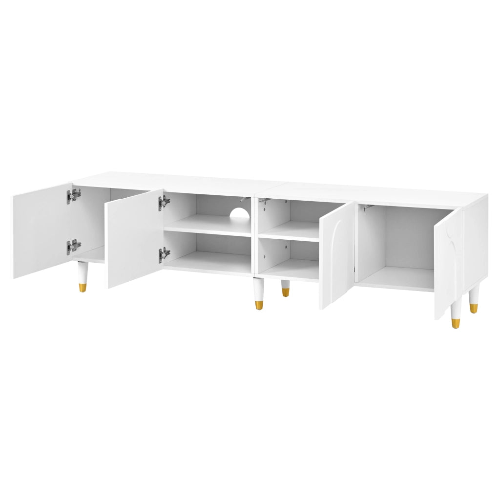 Mobile porta TV con 4 ante e vani, ripiano con passacavi, per soggiorno, in MDF e truciolare bianco 180 × 40 × 50 cm