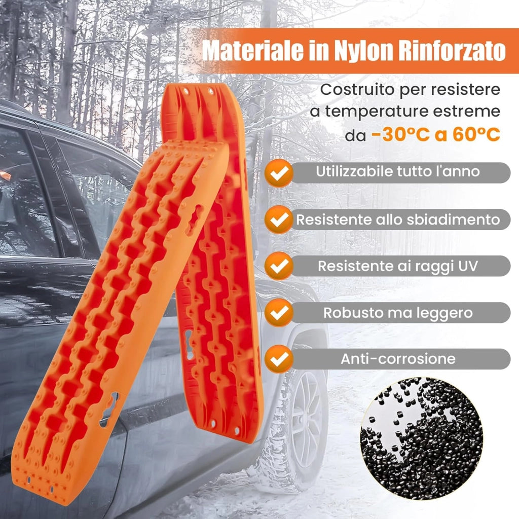 Tappetino di Trazione 2 Pezzi, Carico 10T, Piastre di Trazione per SUV Camper Auto Camion, Tavola di Recupero per Piste Offroad, per Sabbia, Neve, Fango (Arancione, 107 x 31 x 7 cm)