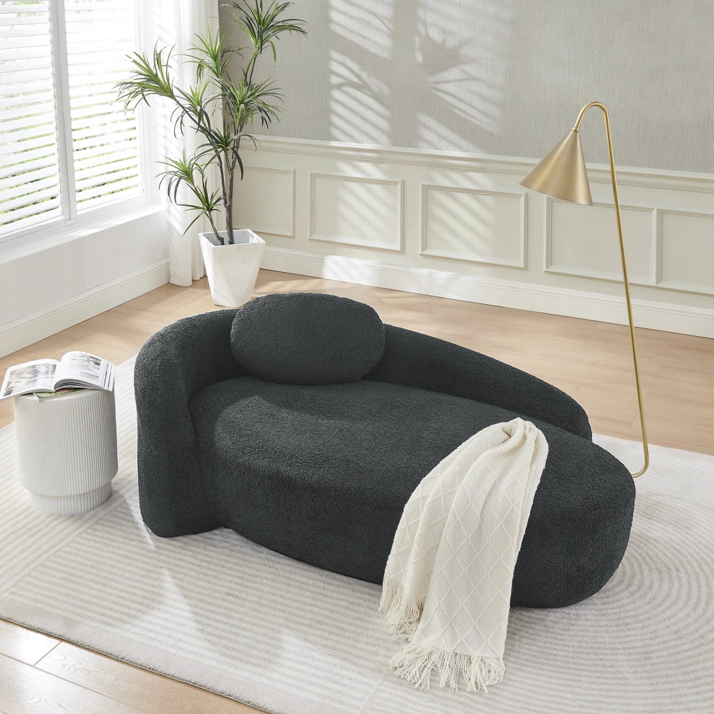 Divano Lineare in Teddy con Cuscino, Design Arrotondato e Imbottitura ad Alta Elasticità, Nero