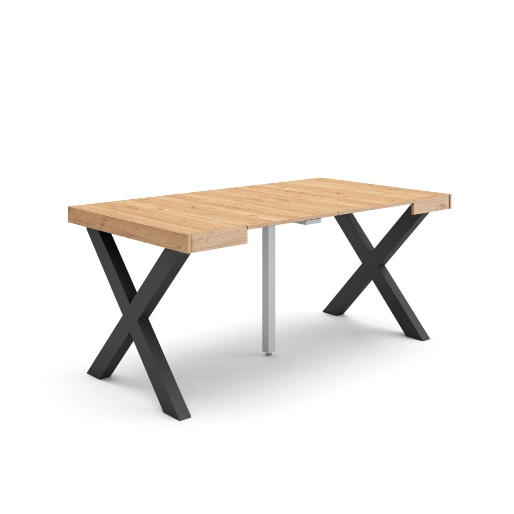 Consolle allungabile, 58 fino 160x90x73cm, Per 8 persone, Gambe in legno, colore Rovere RF2755