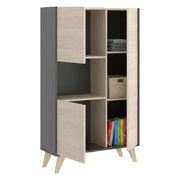 Credenza Crono, Buffet alto da soggiorno, Madia moderna da salotto a 3 ante, 81x43h135 cm, Rovere e Antracite