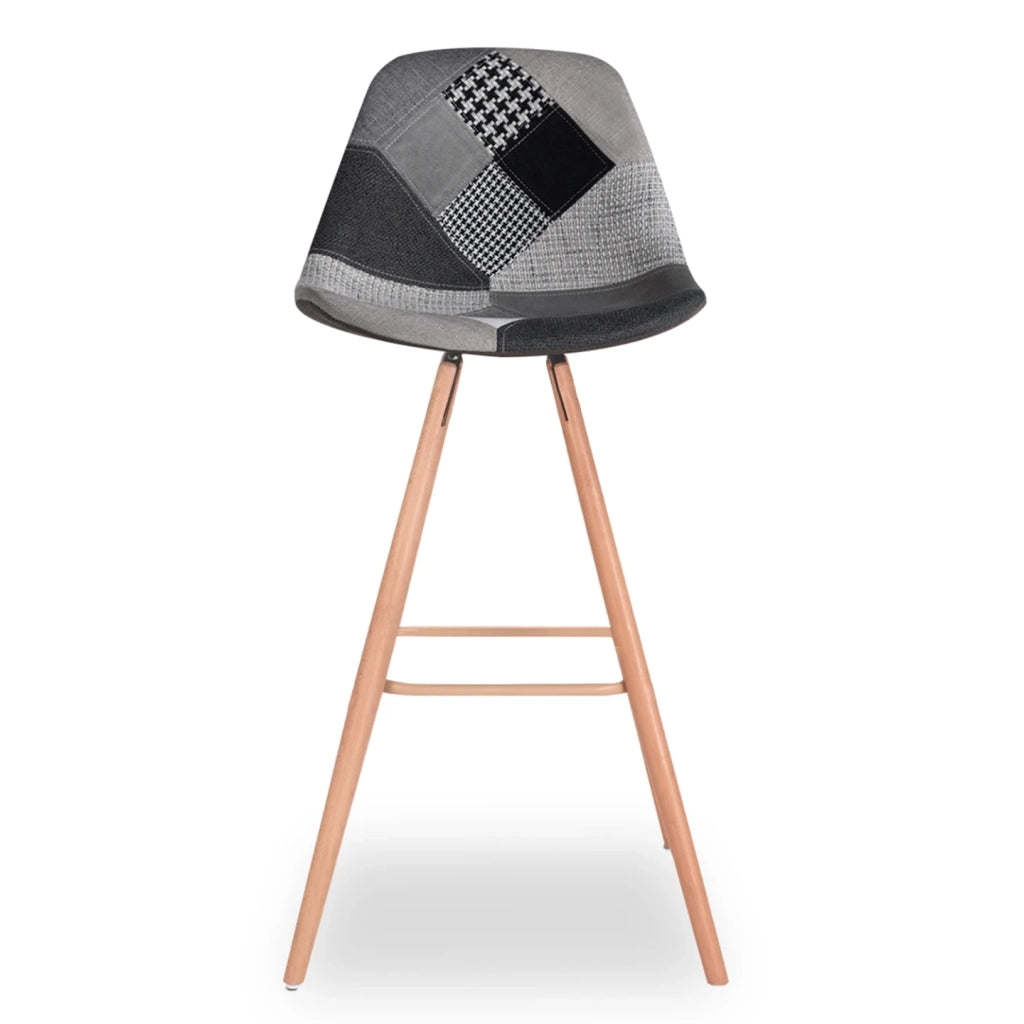 IDMarket - Set di 4 sgabelli da bar SARA con motivo patchwork nero, grigio y bianco SARA