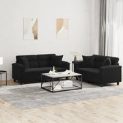 Set Divani 2 pz con Cuscini Nero in Tessuto Microfibra