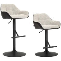 Set 2 Sgabelli Imbottiti ad Altezza Regolabile con Schienale e Braccioli, 52.5x53x86.5-108 cm, Nero Grigio Chiaro