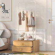 Appendiabiti per bambini con asta e 2 cassetti 70 x 55 x 168 cm in MDF; effetto legno naturale