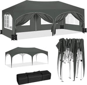 Gazebo Pieghevole da Giardino, Gazebo Idrorepellente Pop Up da 3x6m con Pannelli Laterali, Tendone da Esterno, Altezza Regolabile,Set di 4 Sacchi di Sabbia,con Custodia Grigio