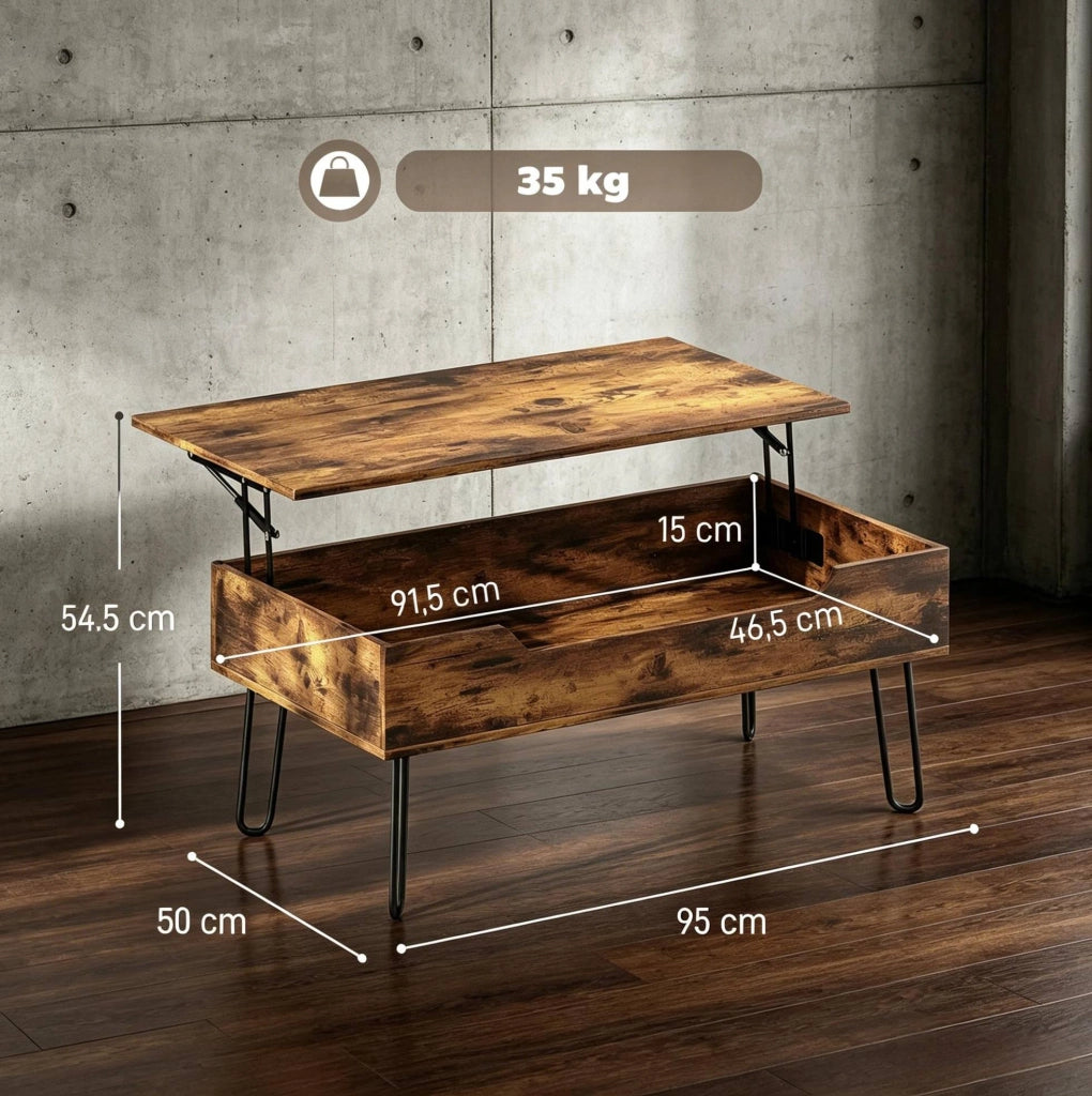 Tavolino da salotto elevabile con vano contenitore, 95x50 cm