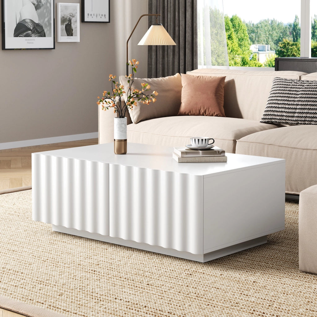 Tavolino da caffè con 2 cassetti - per soggiorno - in MDF e pannello di particelle - 100x50x40 cm - bianco