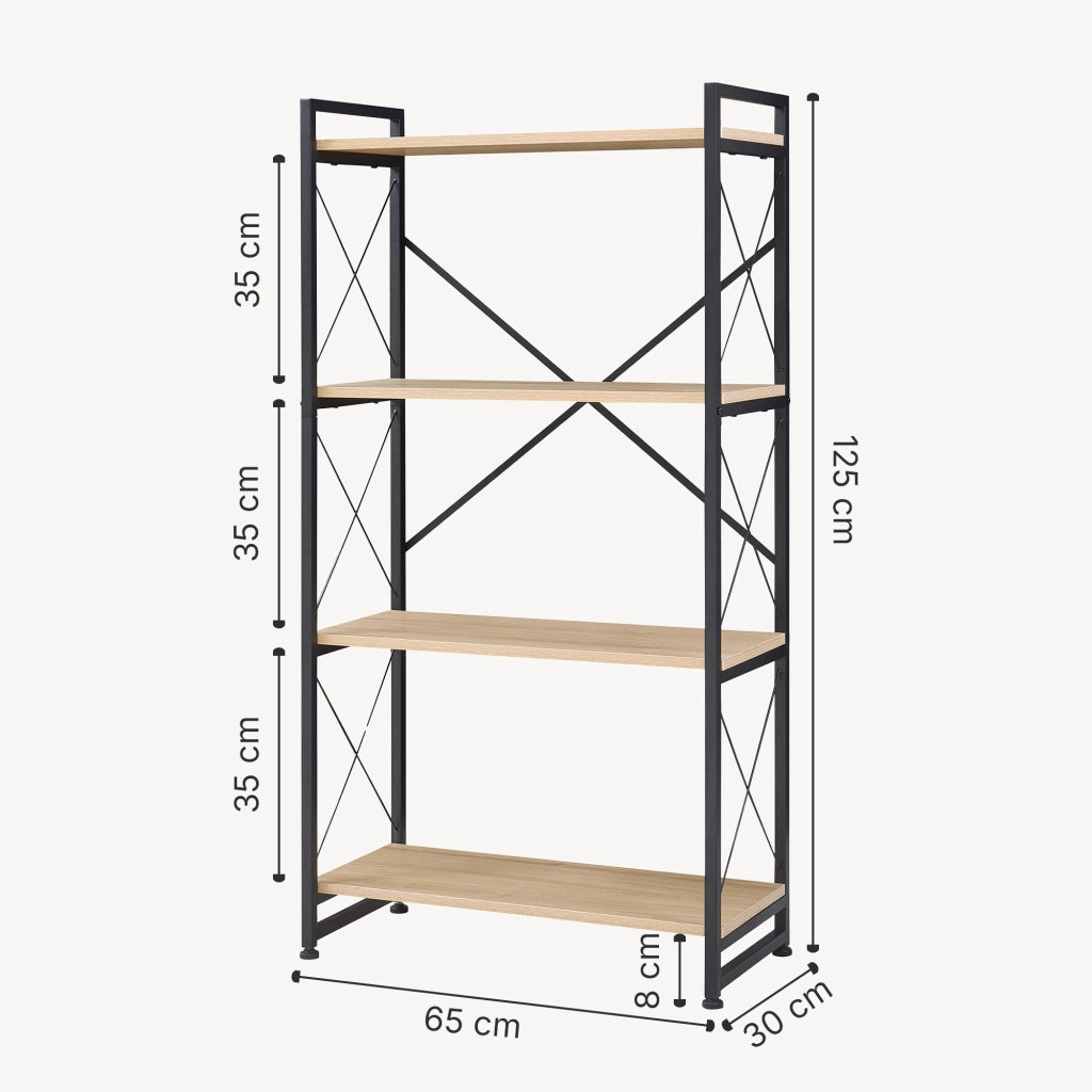 Libreria Skørping a 4 Ripiani Scaffale da Terra 125 x 65 x 30 cm - Nero / Effetto Rovere [en.casa]