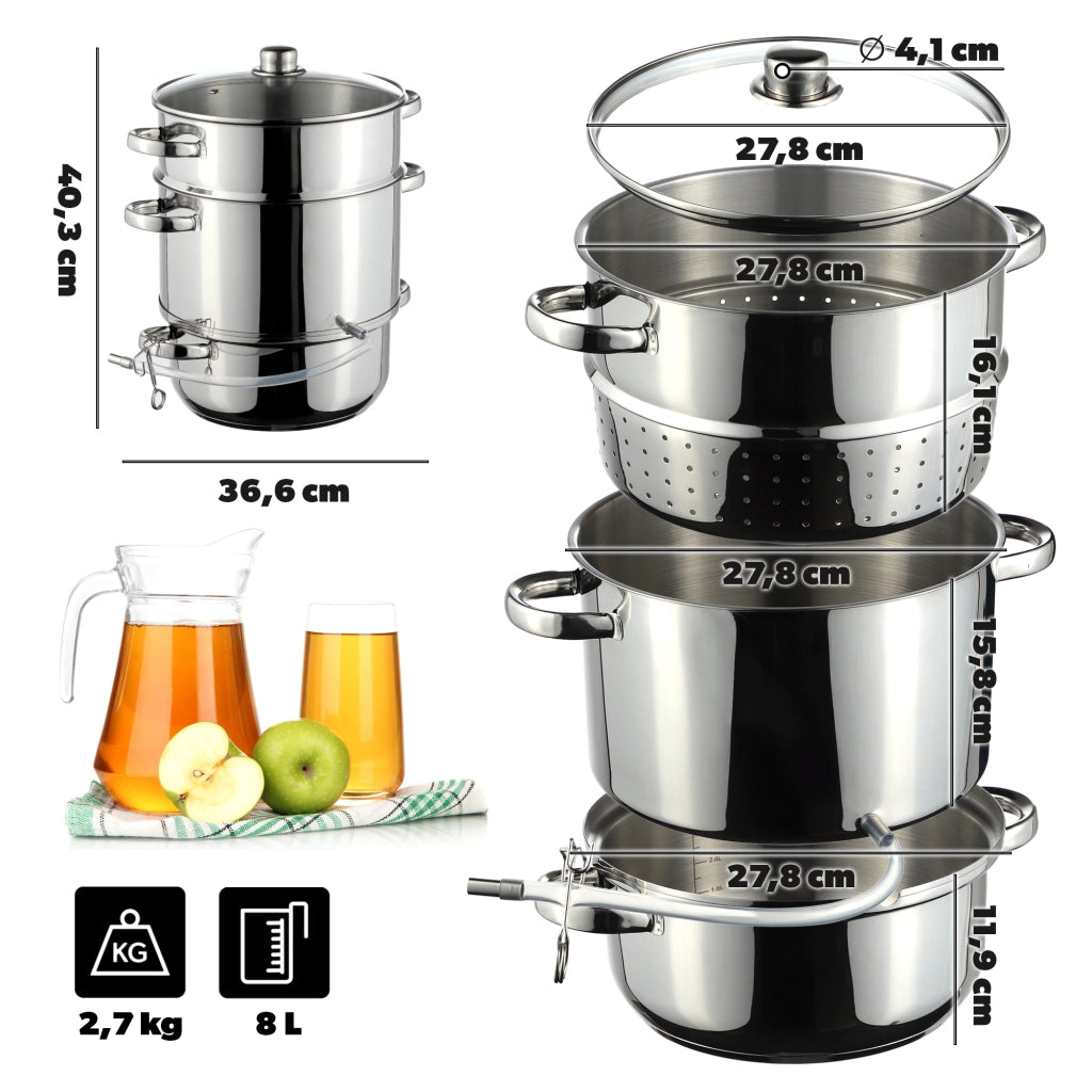 KADAX Spremiagrumi da 8 litri in acciaio inox, a vapore, a induzione e a gas, 3 in 1, grande
