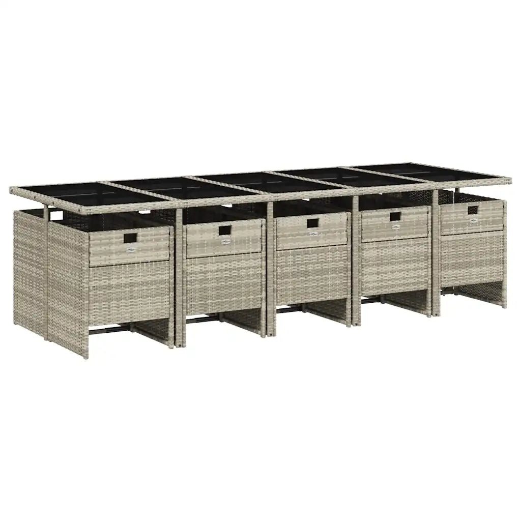 Set Pranzo Giardino 11pz con Cuscini Grigio Chiaro Polyrattan 3210575