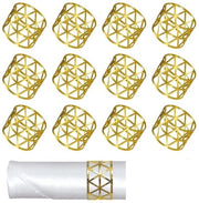Set di 12 serviettini metallici lavorati a mano con anello di servizio per decorazione da tavola per feste e occasioni speciali (oro)