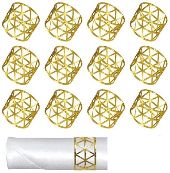 Set di 12 serviettini metallici lavorati a mano con anello di servizio per decorazione da tavola per feste e occasioni speciali (oro)