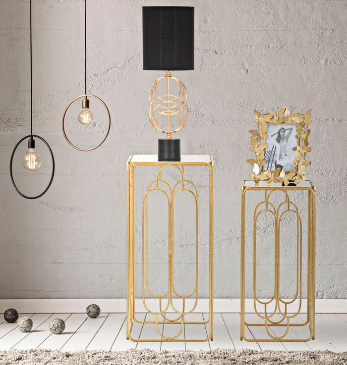 Set 2 Tavolini Arty Quadrato 34x34x70-29x29x60 cm in Ferro