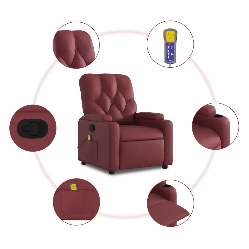 Poltrona Massaggiante Reclinabile Rosso vino in Similpelle 372514