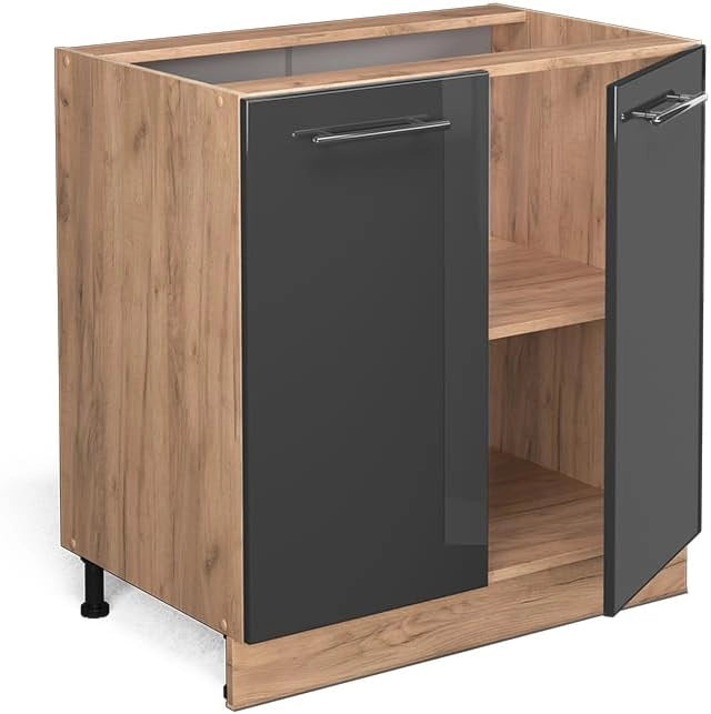 Mobiletto base cucina Fame-Line, Antracite lucido, 80 cm con ripiano, PL Marmo, per la combinazione con altri moduli della serie Fame-Line