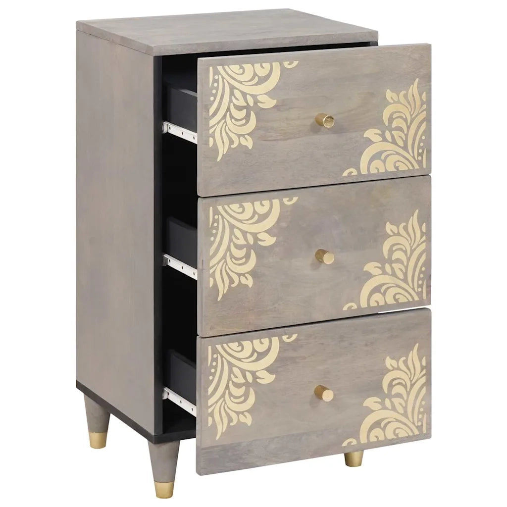 Credenza | Madia | Buffet da pranzo | Armadio da pranzo Grigio e Oro 40 x 33 x 75 cm Legno di mango massello