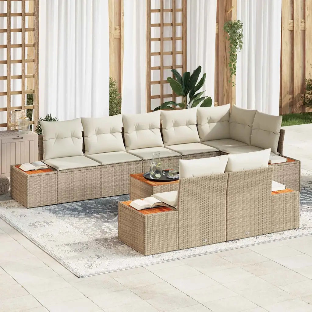 Set Divano da Giardino 8 pcs Beige e Crema Polyrattan