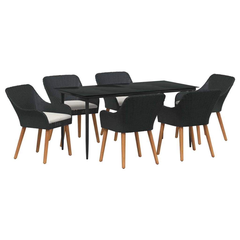Set da Pranzo per Giardino con cuscino 7 pcs Nero polyrattan 3261667