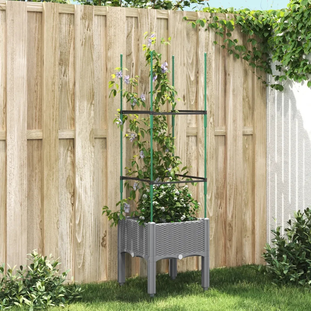 Fioriera da Giardino e Graticcio-Vaso da Esterno-Vaso con Griglia Grigio Chiaro 40x40x142,5cm PP
