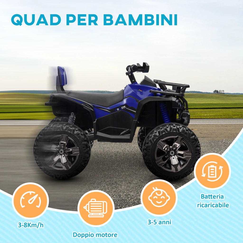 Quad Elettrico per Bambini 3-5 Anni ¨C zephmum ¨C Blu, PP e Metallo 100x65x73 cm