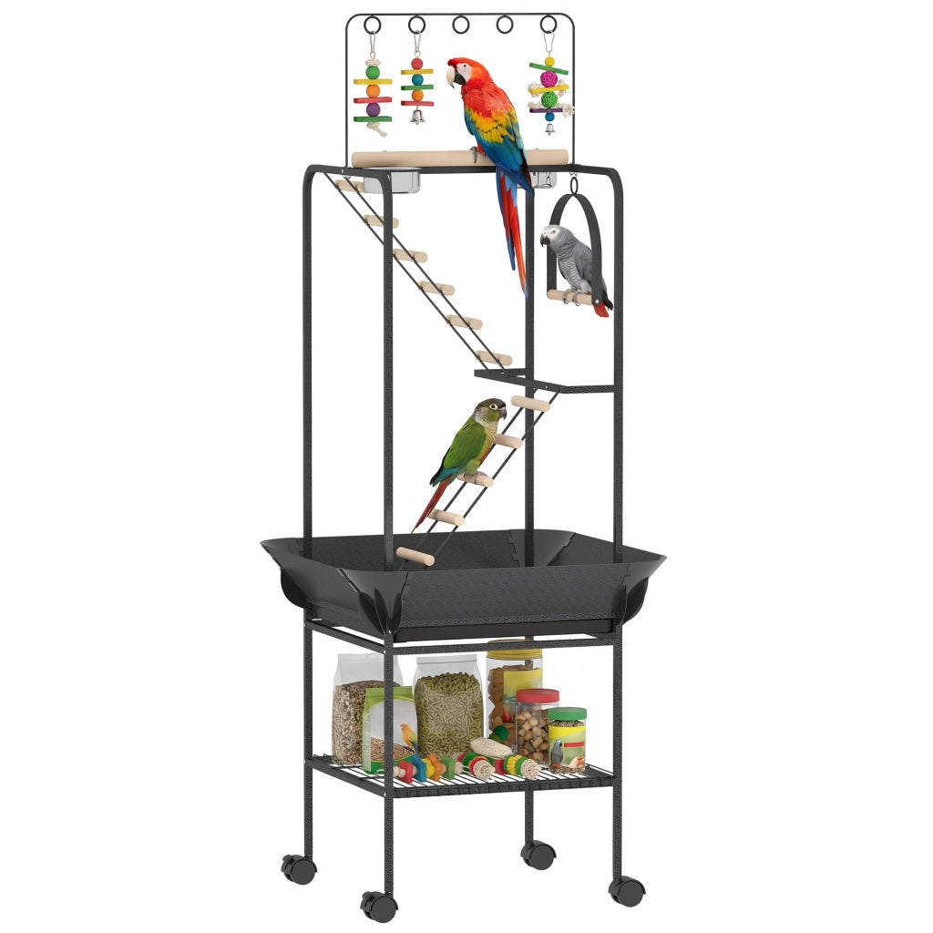 Parco Giochi per Uccelli con Ruote ¨C Xylo ¨C Scale Altalena Vassoio Mangiatoie Trespoli 63x63x163cm