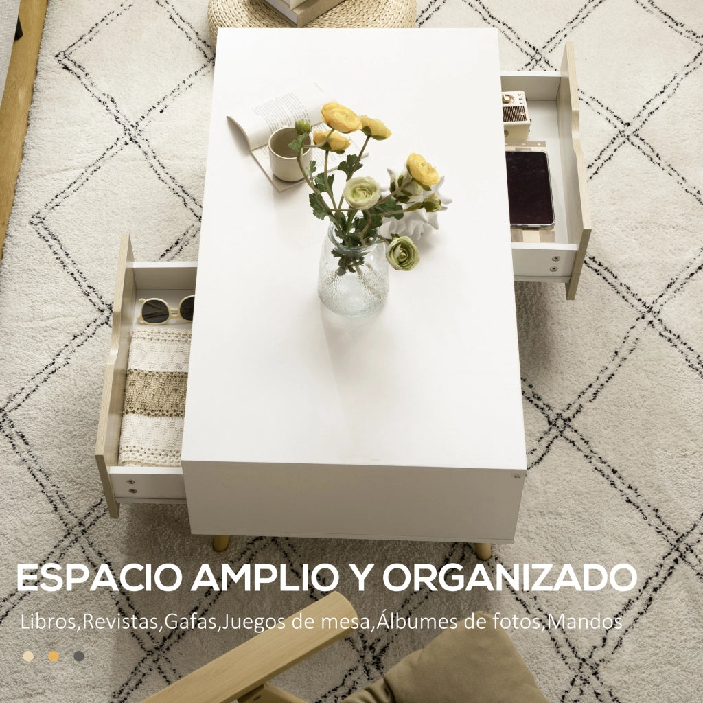 Tavolino da caff¨¨ con cassetti e ripiani ¨C zephmum ¨C 106x58x39,5 cm bianco