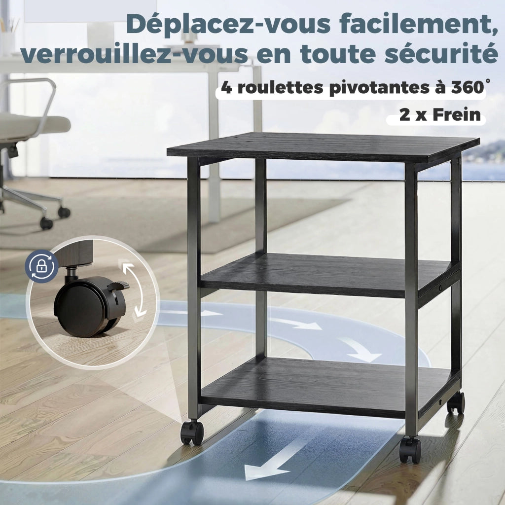 Tavolino mobile con 3 ripiani e ruote ¨C zephmum ¨C 50x50x52,5 cm