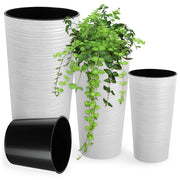 Set di 3 vasi da fiori KADAX, vasi da giardino + inserti, alti, grandi, bianchi, 37+47+57 cm