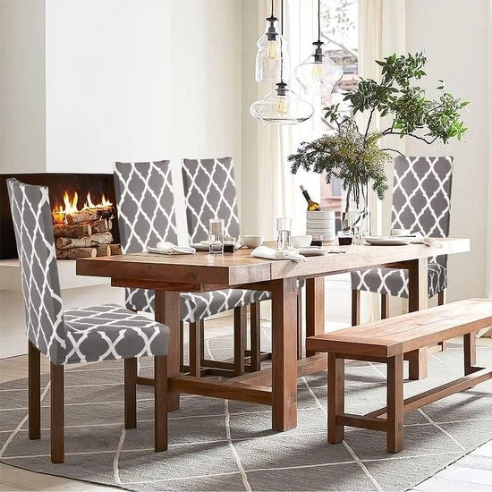Stoelhoezen per 6 pezzi per sedie da tavolo rimovibili e lavabili per ristoranti, hotel, banchetti, decorazioni per matrimoni (6 pezzi, grigio a reticolo)