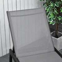 Lettino Sdraio Prendisole in Alluminio e Texteline Schienale Regolabile, Grigio e Nero, 2 Ruote 169x65x102cm