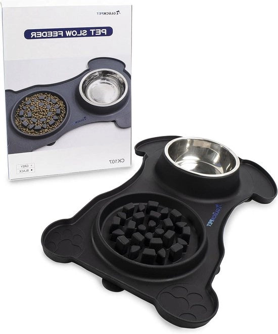Anti Schokk Hondenbak con Bevande per Cani e Mat Anti Scivolo - 360 ml Nero