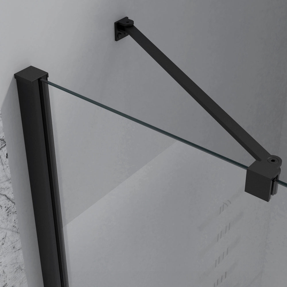 Box doccia angolare a soffietto 80x80 in vetro temperato trasparente con profili nero opaco Neos