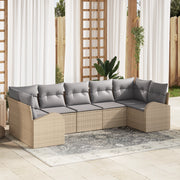 Set di Divani da Giardino  7 Pezzi con Cuscini Beige Polyrattan