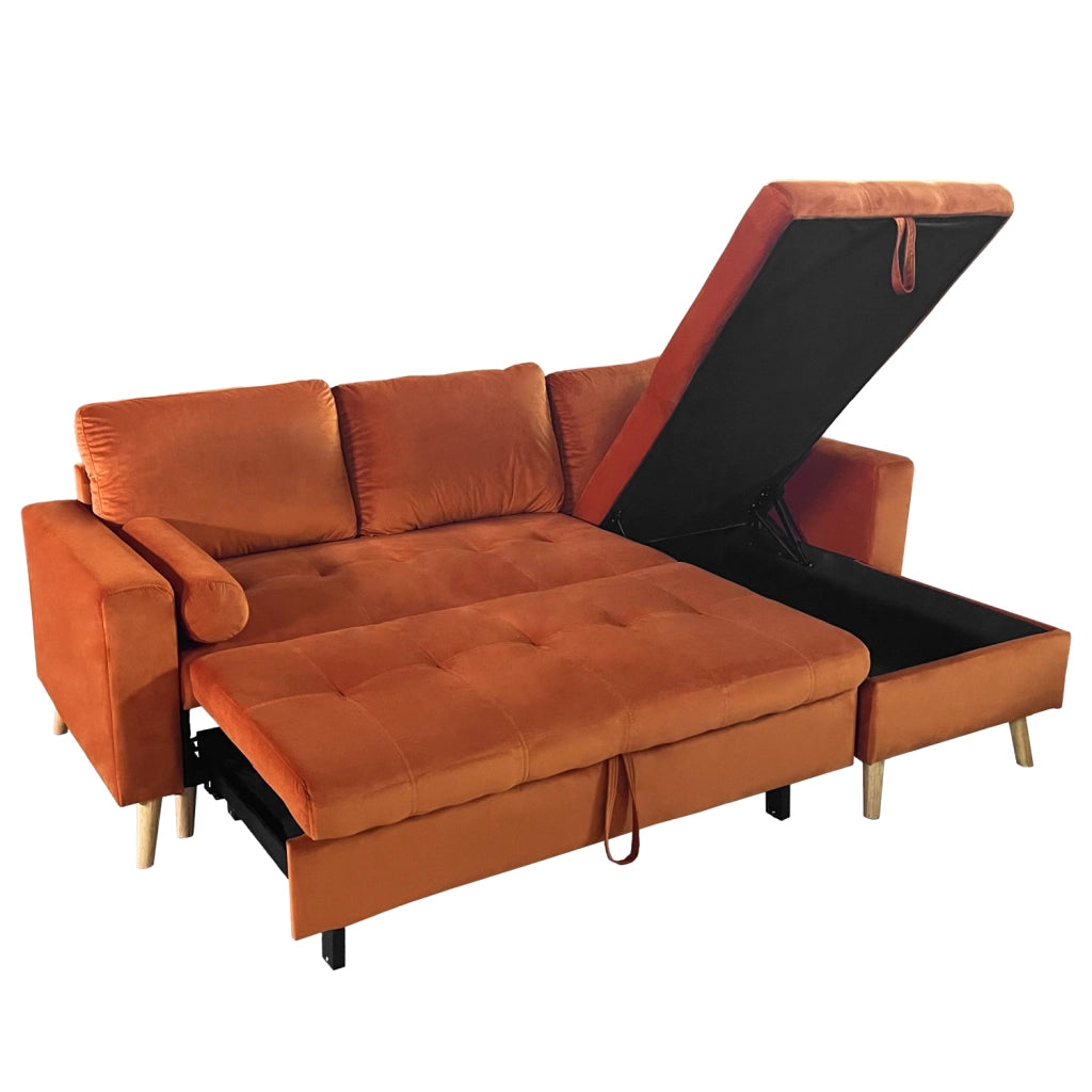 JAMESDivano letto angolare a 3 posti in velluto terracotta
