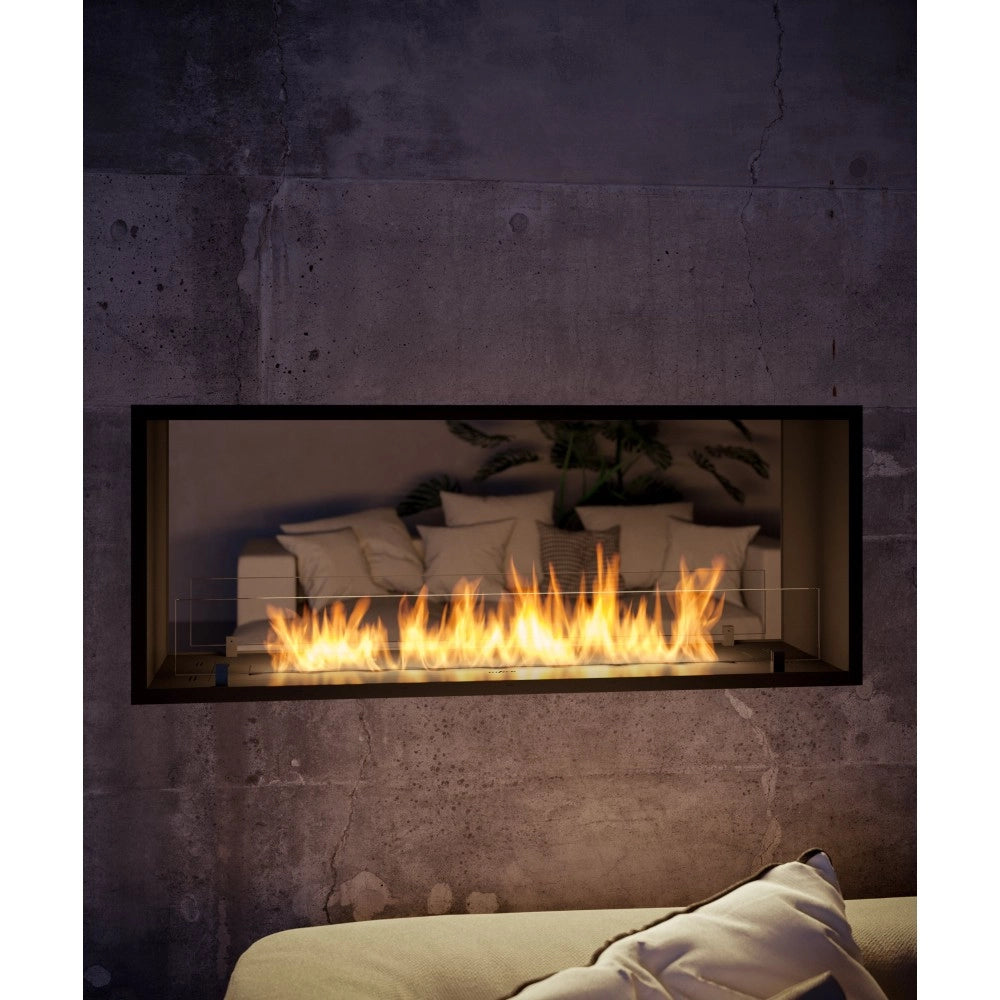 Caminetto a Bioetanolo 2Side 1200 Slim da Incasso con due facciate - Nero Opaco, con Vetro, Bruciatore 4L, Design Moderno