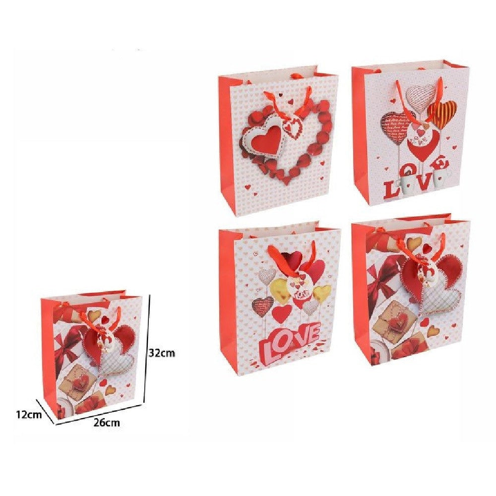 Trade Shop - Set 6 Buste Borsa Regalo Cuori Love San Valentino 26x32x12cm 69879 Varie Fantasie -