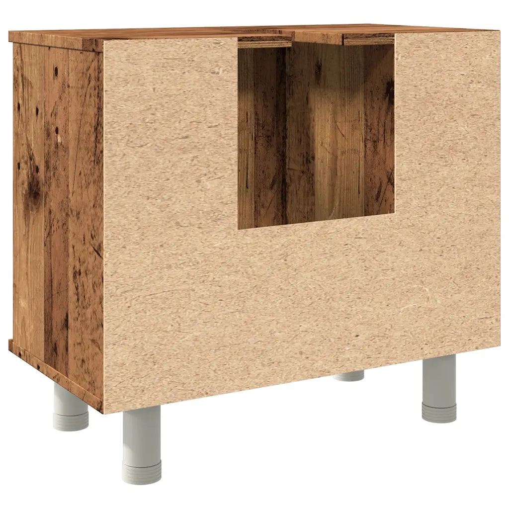 Mobiletto da bagno moderno 60 x 32 x 54 cm con pratico vano contenitore e design elegante in legno composito effetto invecchiato 02_0050777