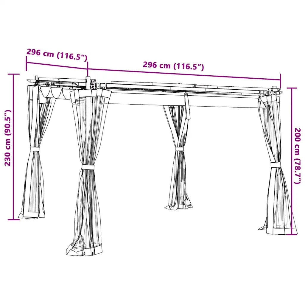 Gazebo | Pergolato con Pareti in Rete Antracite 3x3 m in Acciaio