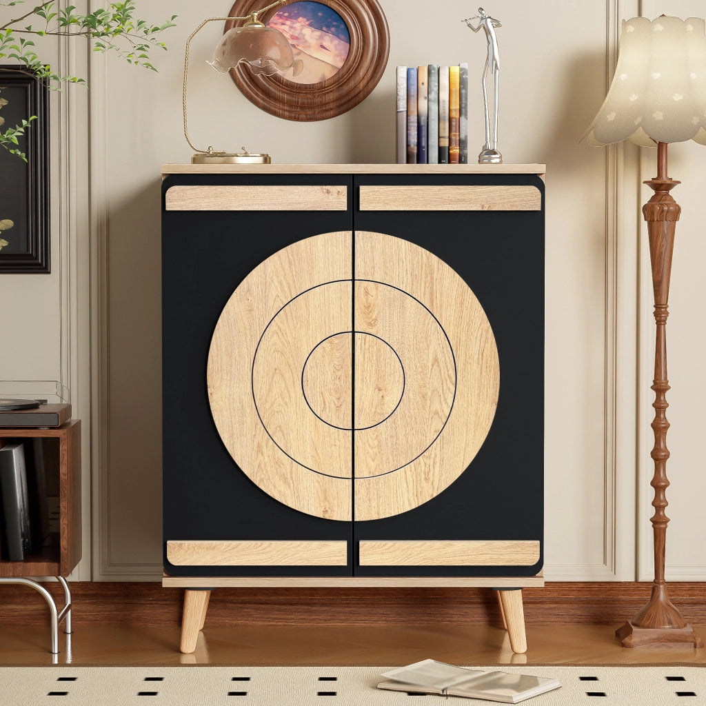 SCARPIERA con ante geometriche rotonde 76 x 37 x 98,5 cm nera