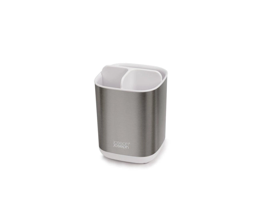 Joseph Joseph 70530 Easy Store Portaspazzolino da Bagno con Scomparti Separati e Ventilazione Base Antiscivolo Colore Acciaio Inox Bianco