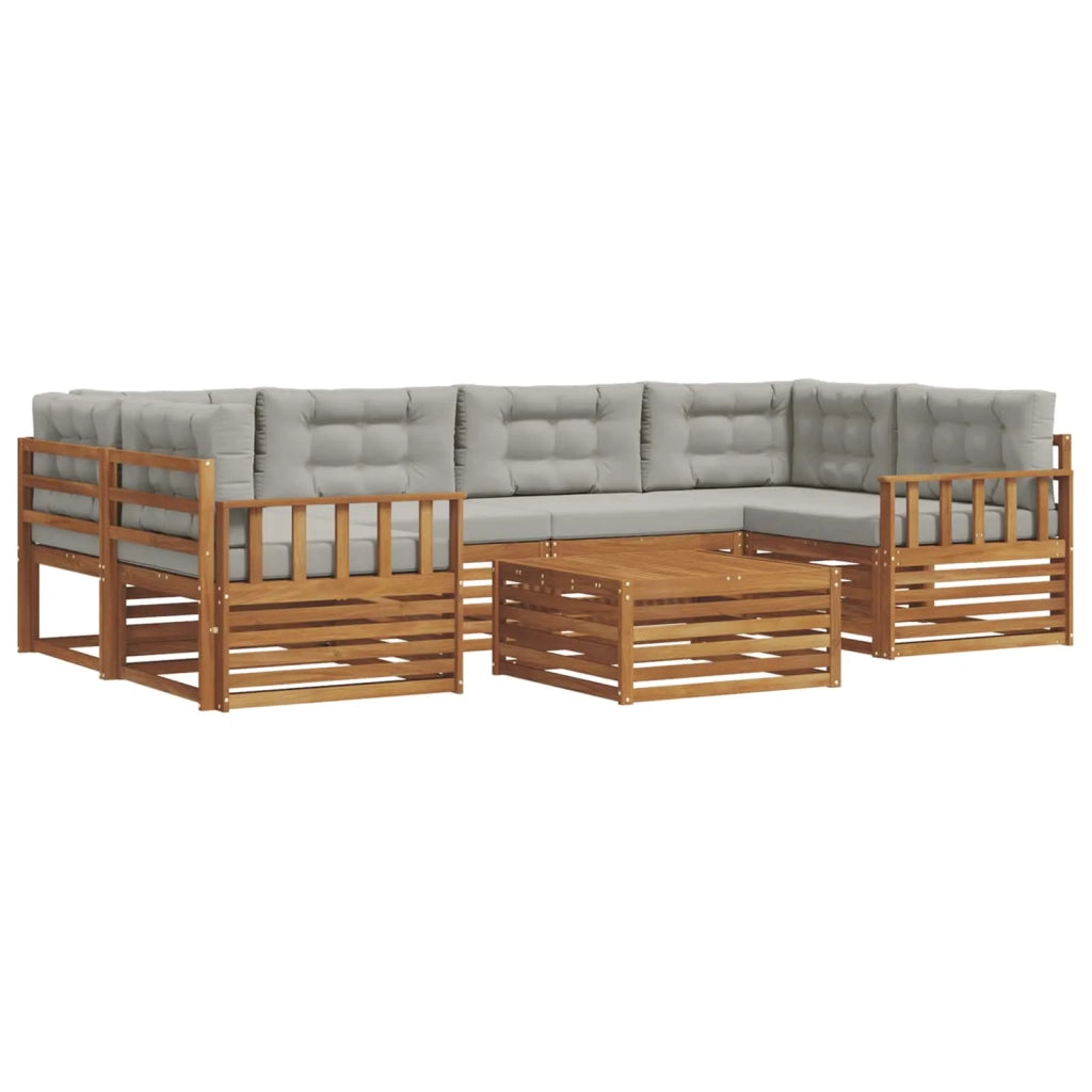 Set di divani da esterno 7 pcs Grigio Naturale e Chiaro