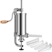 Worstschuiver manuale da 2,5 LB, macchina per salsiccia verticale in acciaio inossidabile con manubrio e morsetto di tavolo, 4 tubi di carico, salsicciatrice per uso commerciale e domestico