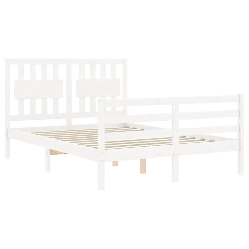 Giroletto con Testiera-Struttura Letto con testiera Bianco 140x200 cm in Legno Massello 220717