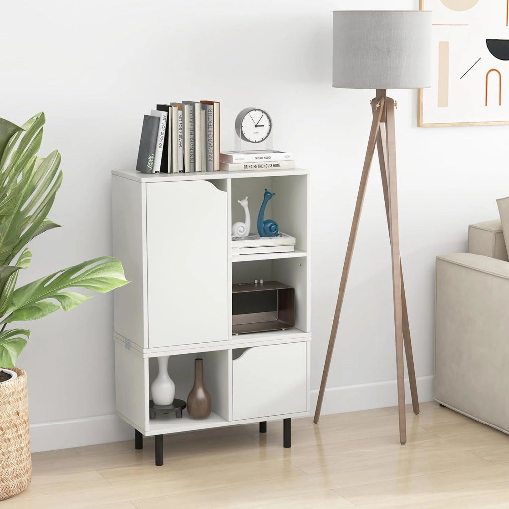 Libreria Mobile Portaoggetti a 5 Cubi, Mobile a Cubo con Kit Anti-Ribaltamento, Scaffale per Camera da Letto, Biblioteca Bianca per Soggiorno, Ufficio, Ingresso